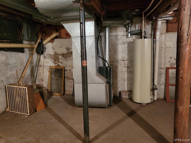 basement featuring water heater