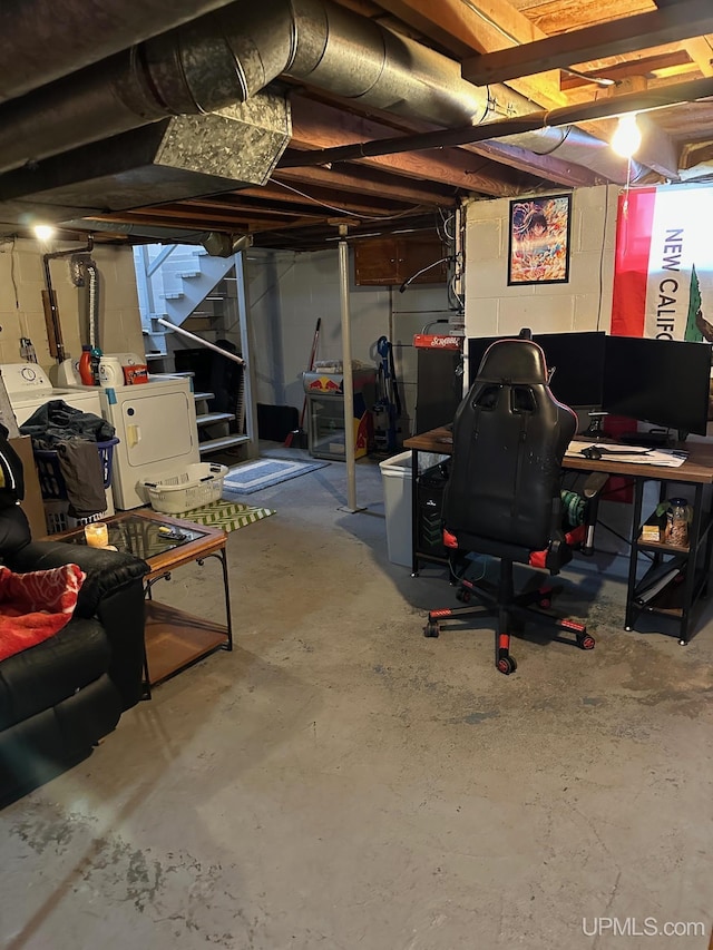 basement featuring separate washer and dryer