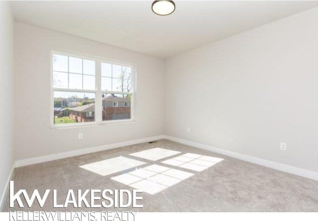 unfurnished room featuring light carpet