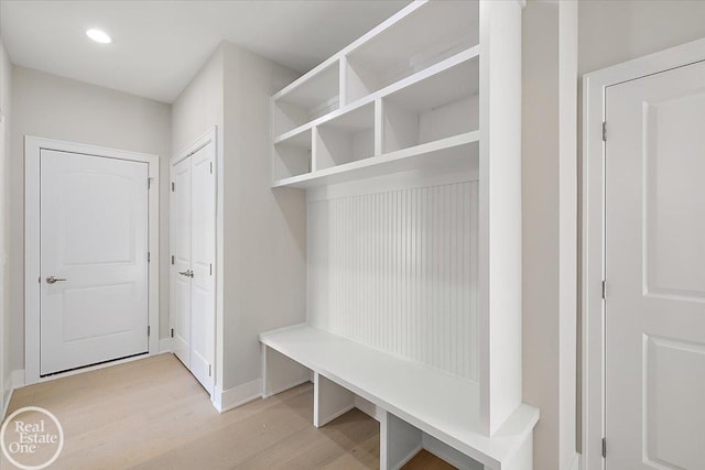 mudroom featuring light hardwood / wood-style flooring