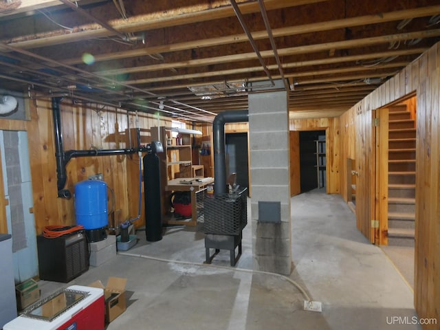 basement with wood walls