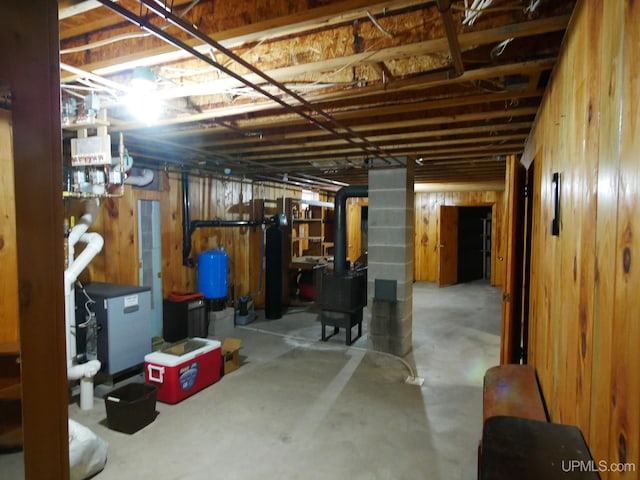 basement with wood walls