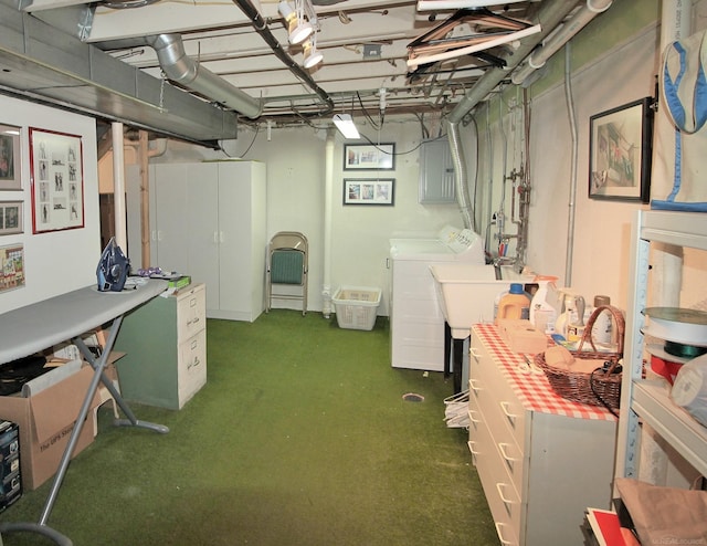 basement with washer and dryer