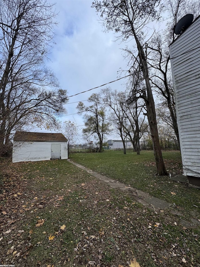 view of yard with a shed