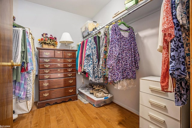 walk in closet featuring light hardwood / wood-style flooring