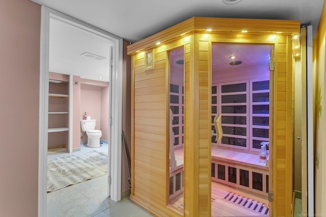 view of sauna with tile patterned flooring