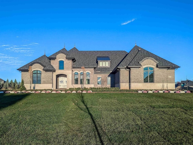 french provincial home featuring a front yard