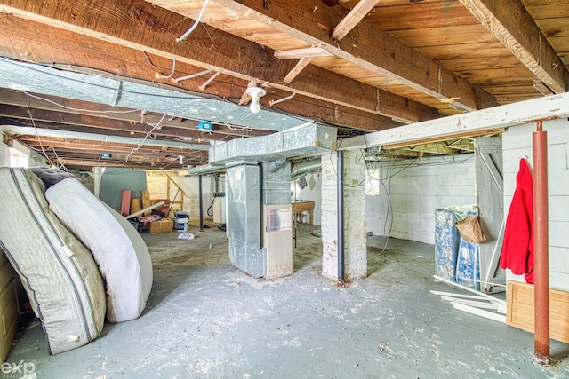 basement featuring heating unit