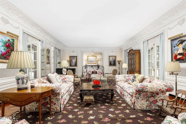 living room featuring ornamental molding