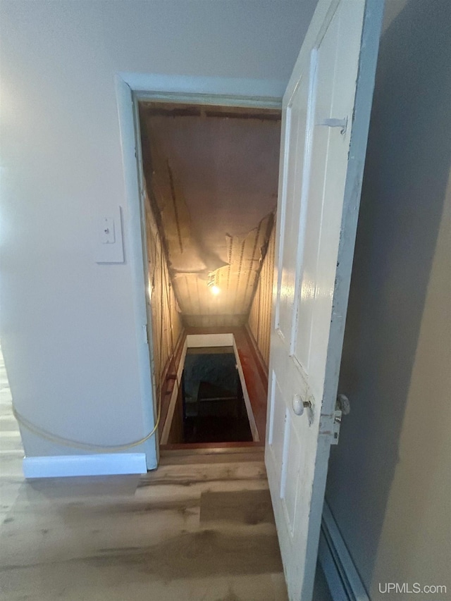 stairway with wood-type flooring