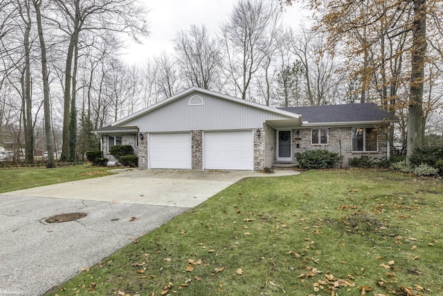 single story home with a front lawn and a garage