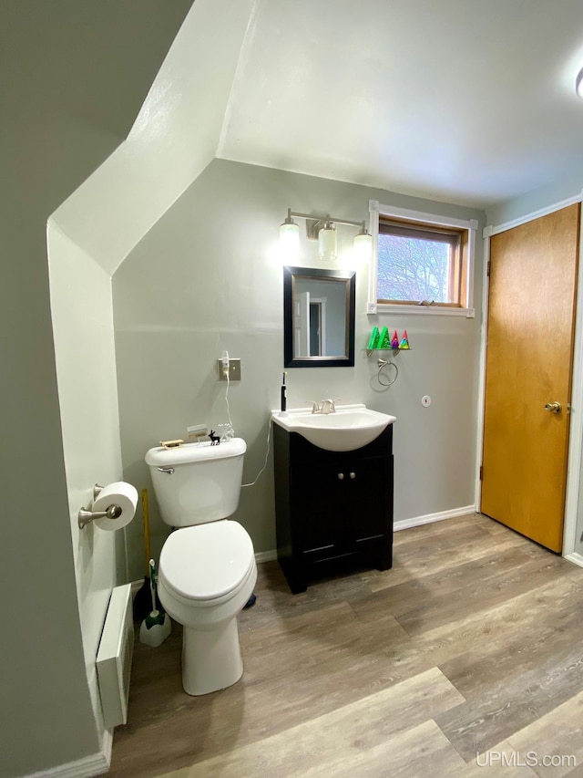 bathroom featuring toilet, hardwood / wood-style floors, and vanity