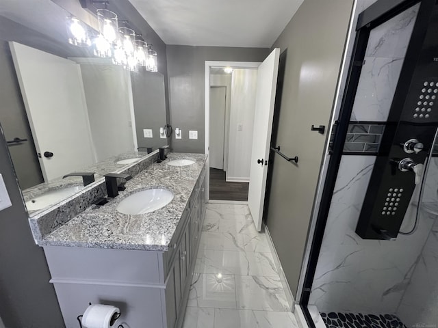 bathroom with a shower and vanity