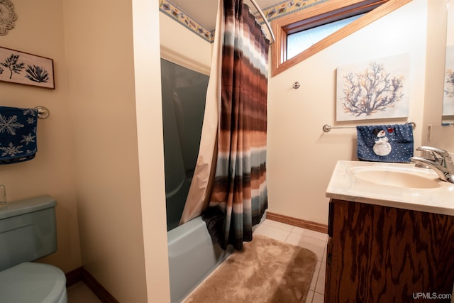 full bathroom with tile patterned flooring, vanity, toilet, and shower / bath combo