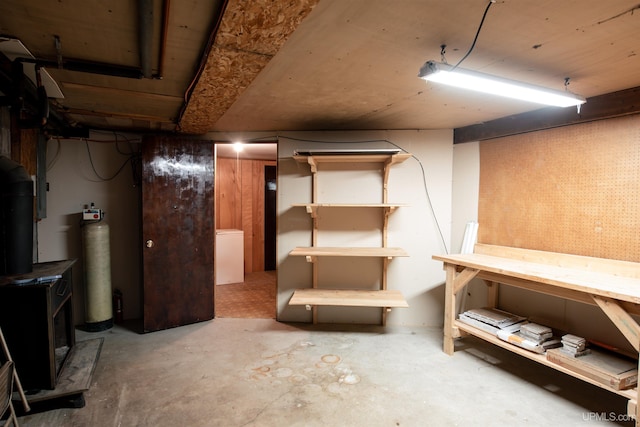 basement with a workshop area