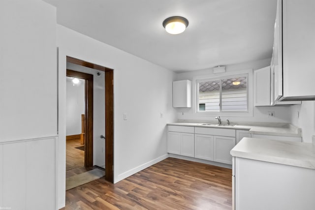 kitchen featuring white cabinetry, sink, and dark wood-type flooring