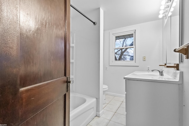 full bathroom with toilet, vanity, tile patterned floors, and shower / bathtub combination