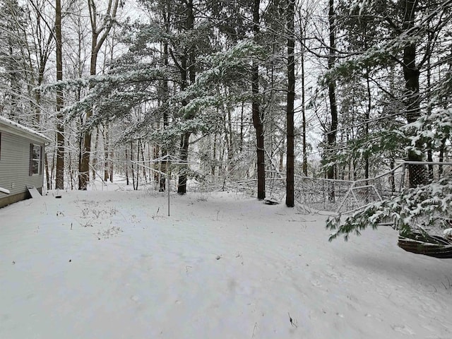 view of yard layered in snow