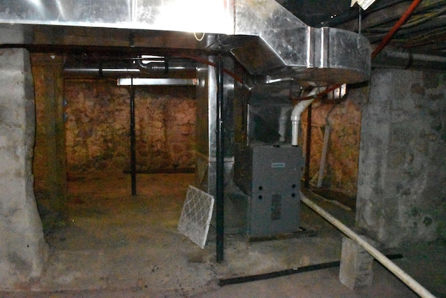 basement featuring heating unit