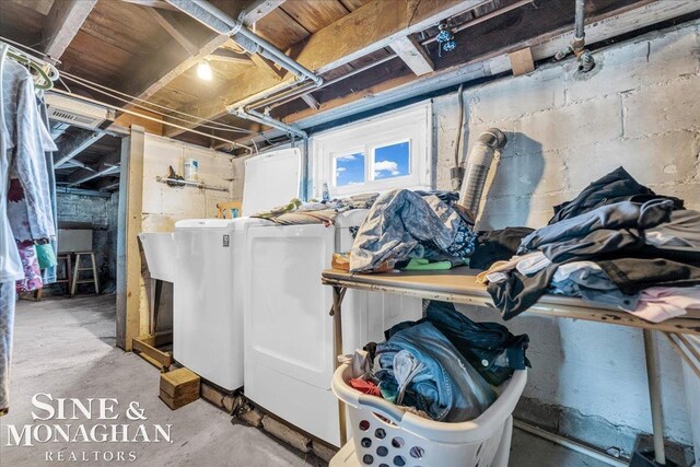 basement with independent washer and dryer