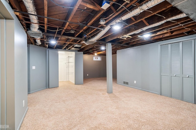 basement featuring carpet