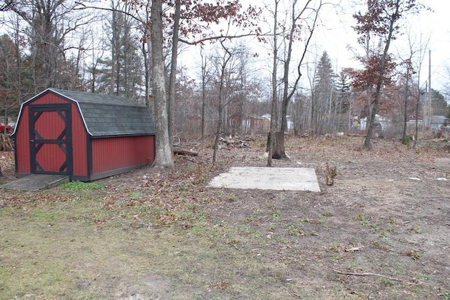 view of yard with a storage shed