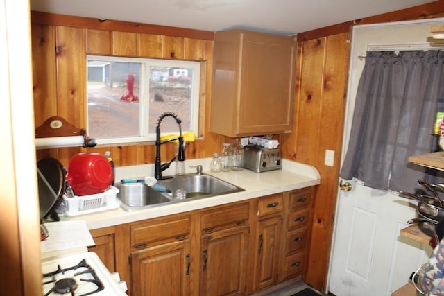 kitchen with wood walls and sink