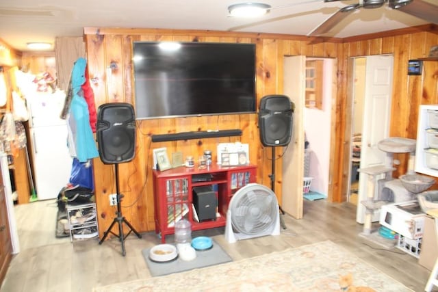 miscellaneous room featuring ceiling fan and light wood-type flooring