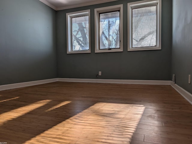 empty room with crown molding and wood-type flooring