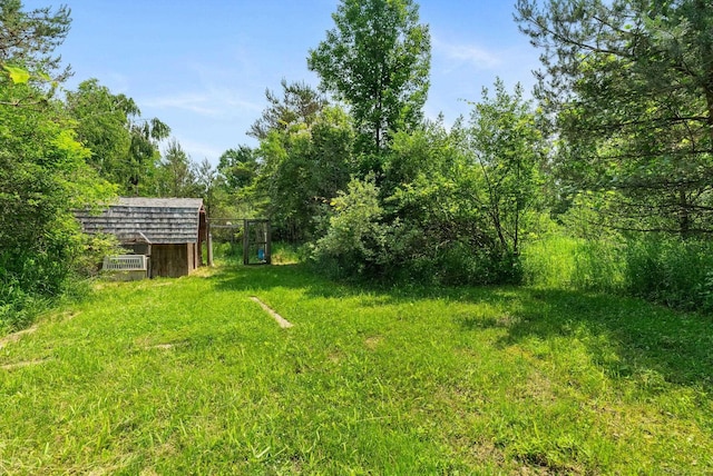 view of yard with a shed