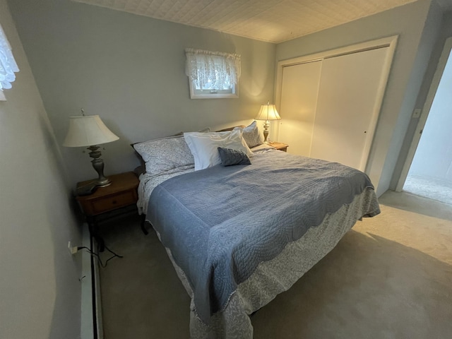 bedroom with carpet flooring and a closet