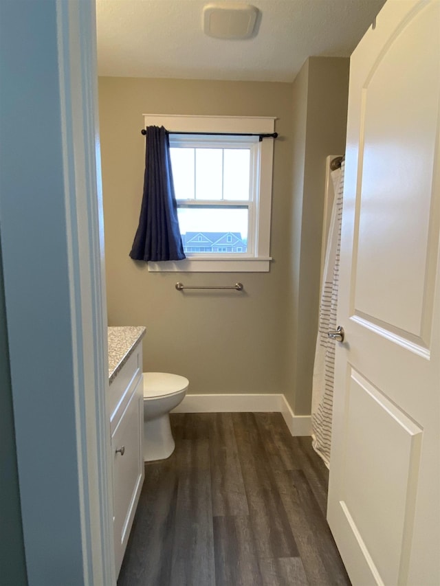 bathroom featuring hardwood / wood-style floors, vanity, and toilet