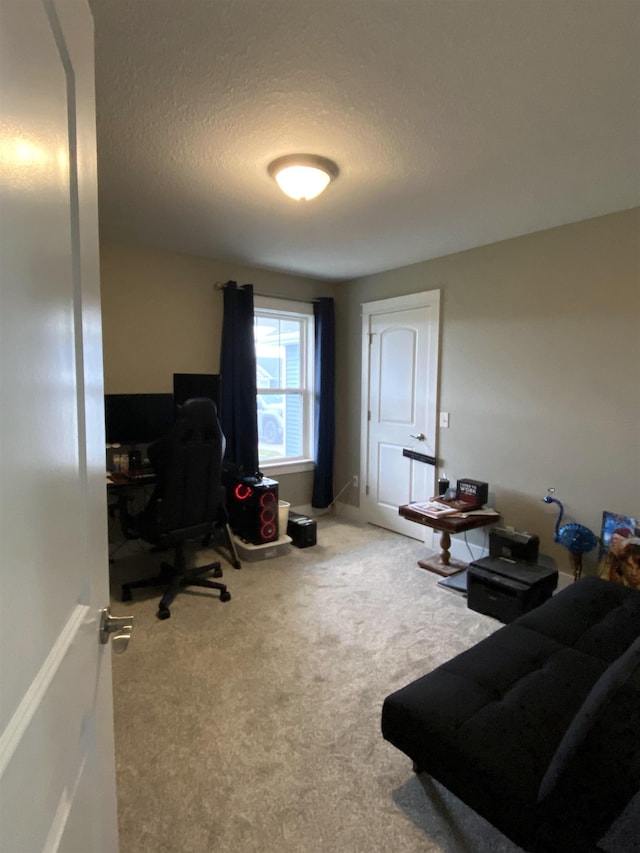 office space with carpet and a textured ceiling