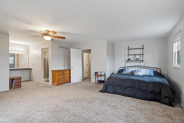 bedroom with carpet flooring and ceiling fan