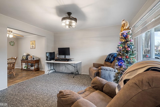 living room with ceiling fan