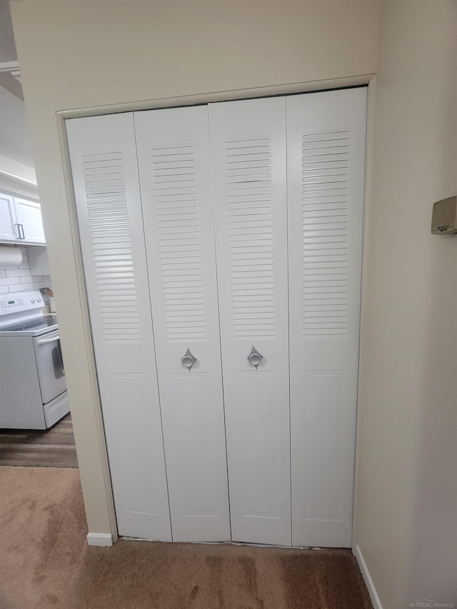 details featuring white range with electric cooktop and carpet floors