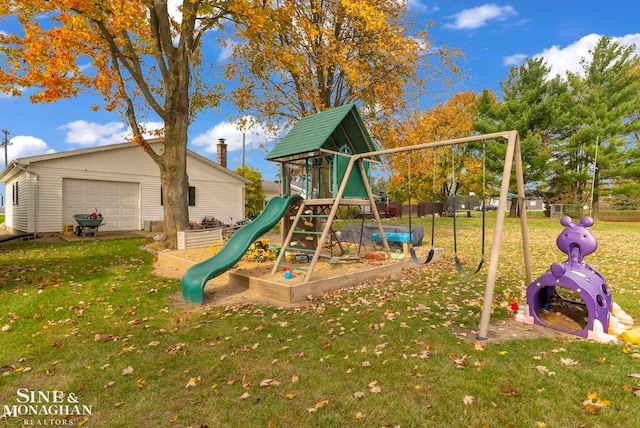 view of jungle gym with a yard