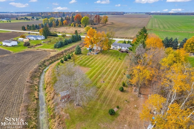 birds eye view of property featuring a rural view