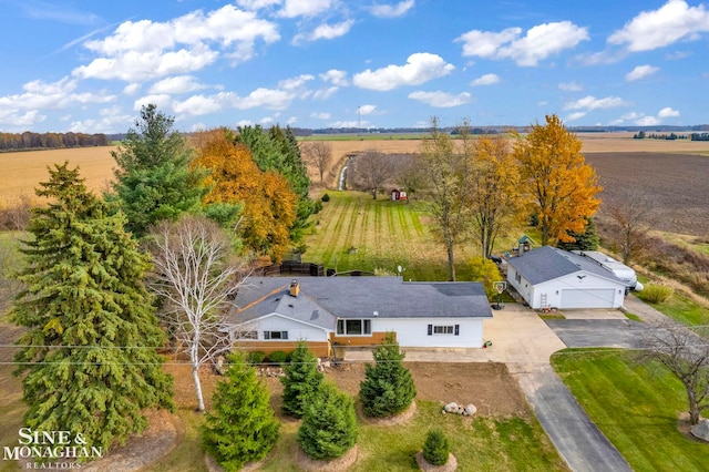 bird's eye view with a rural view