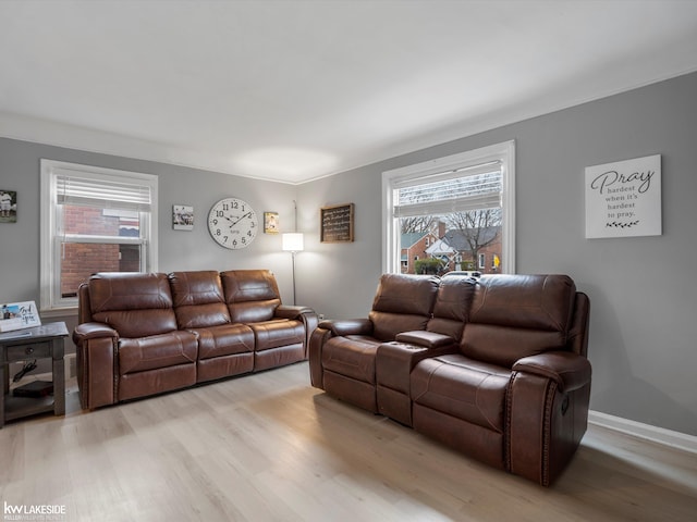 living room featuring light wood-type flooring