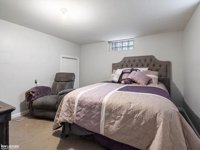 bedroom with light carpet