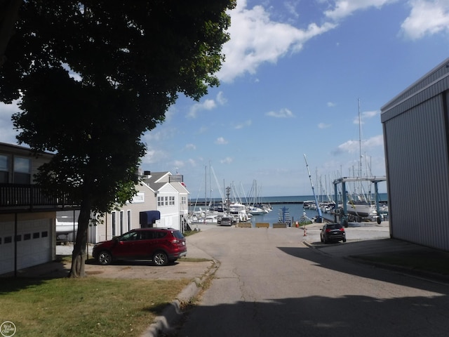 view of street featuring a water view