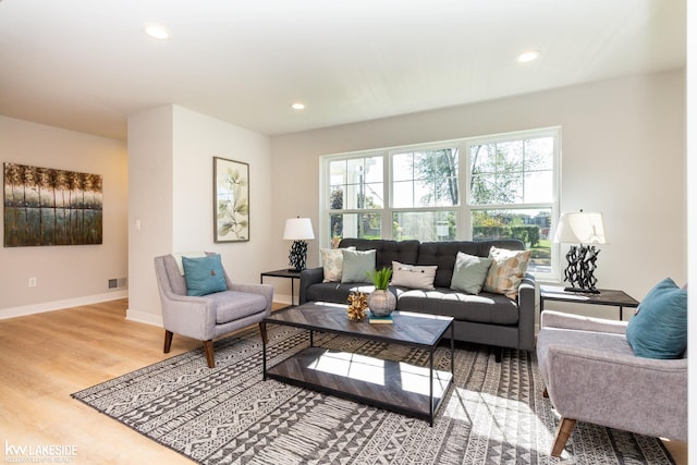 living room with light hardwood / wood-style floors