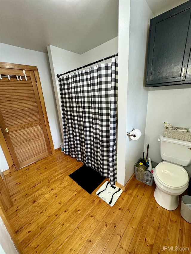 bathroom with wood-type flooring and toilet