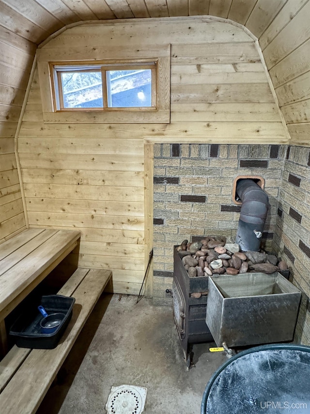 view of sauna featuring concrete flooring