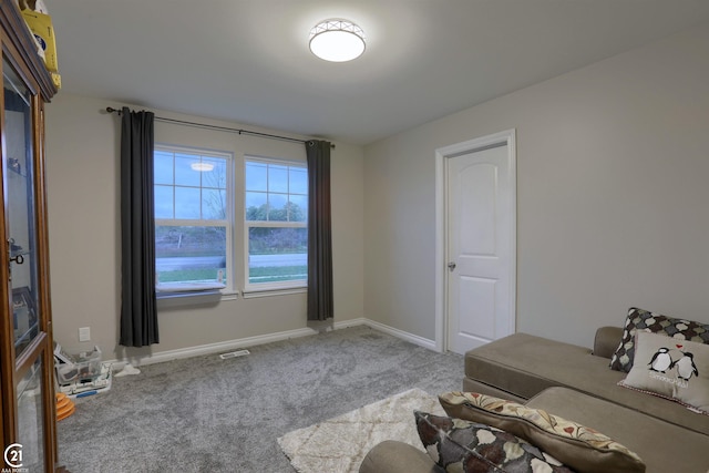 living area featuring carpet floors