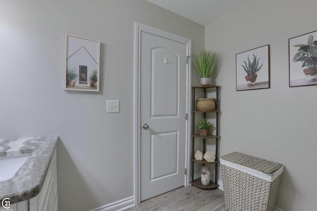 interior space featuring hardwood / wood-style floors and vanity