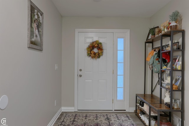 foyer entrance with hardwood / wood-style floors