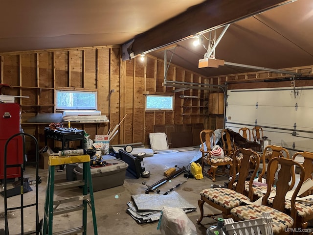 garage with a garage door opener