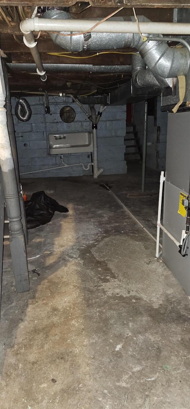 basement with heating unit